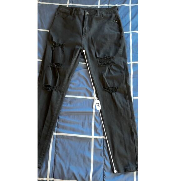 Women's Rocker Size XL Black Distressed Skinny Jeggings - Picture 9 of 11
